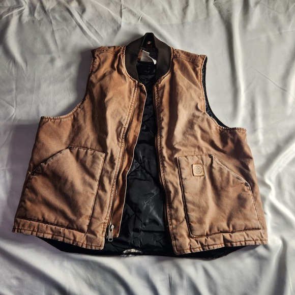 Cowboy Workwear Vest Quilted Lined Canvas Utility Work Brown Large - Picture 1 of 10